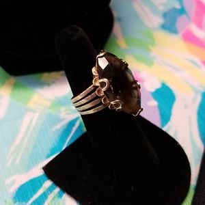 Solid 14k yellow split shank smokey quartz ring